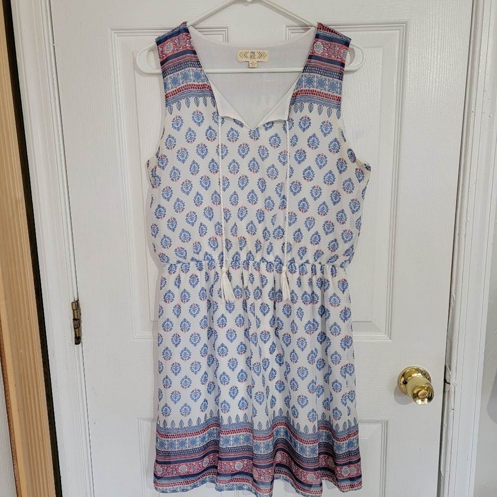 Pink Rose blouson Dress with Blue Paisley (Petite Large)